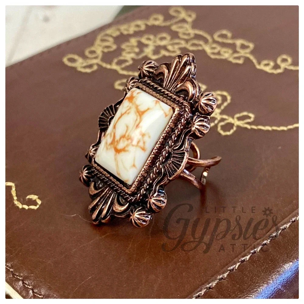 Howlite Natural Stone Adjustable Ring - Picture 4 of 8
